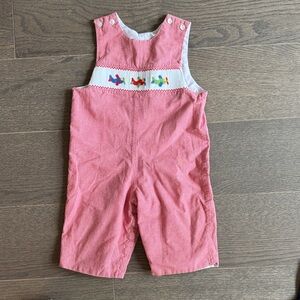 Charming Red Kids Overalls with Colorful Embroidery